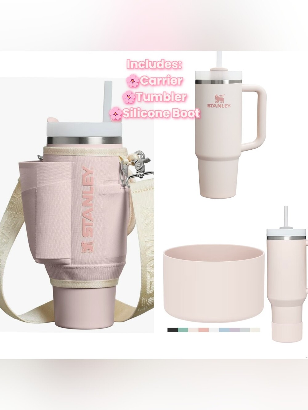 Stanley 3pc Bundle: 30 Oz Tumbler, Carry-All, and Silicone Boot in Rose Quartz
